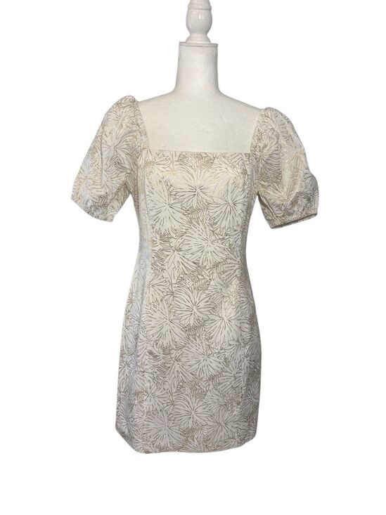 Michael Kors Dresses & Skirts - NWOT Michael Kors white and gold floral brocade square neck puff sleeve mini dre
